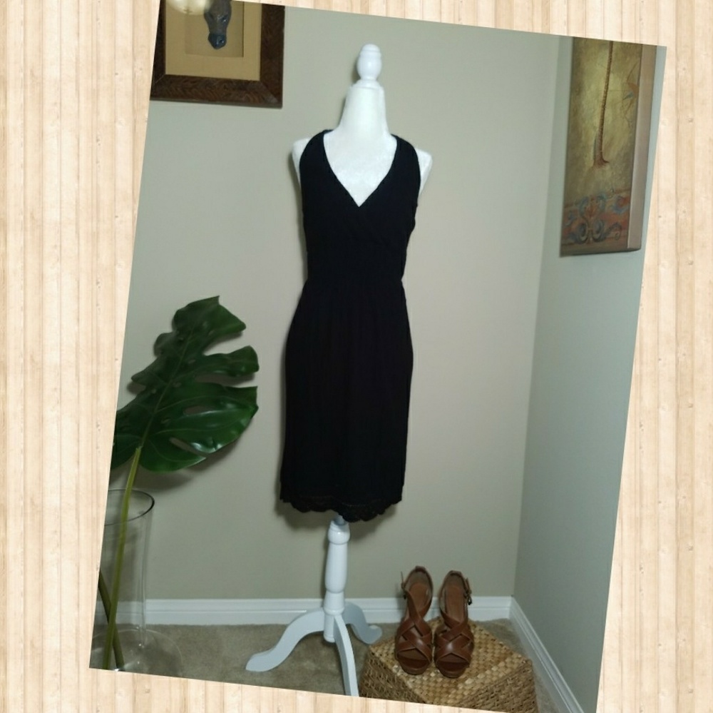 Black Crinkle Halter Dress