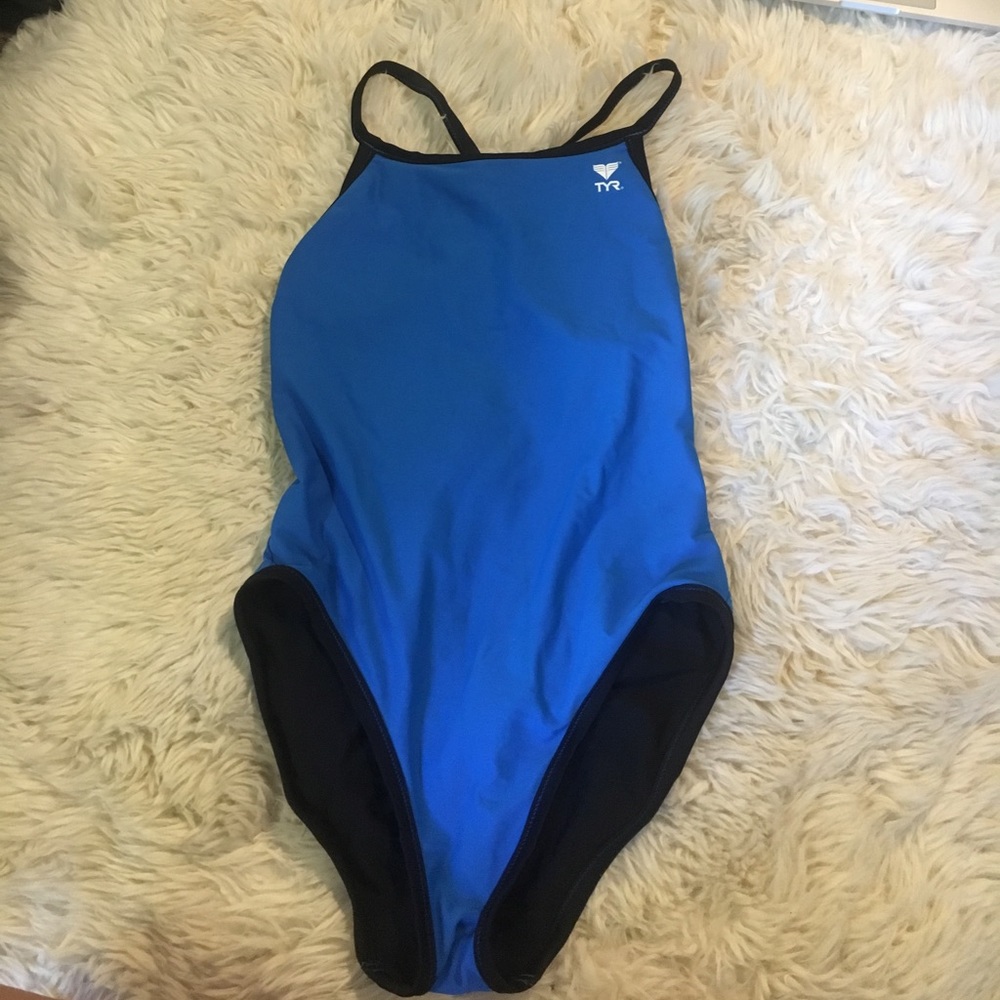Black and blue reversible bathing suit