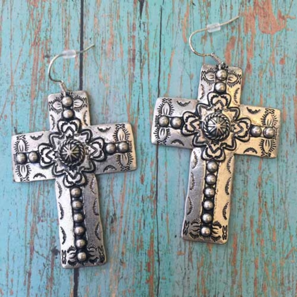 Canyon Cross Silver Western Earrings