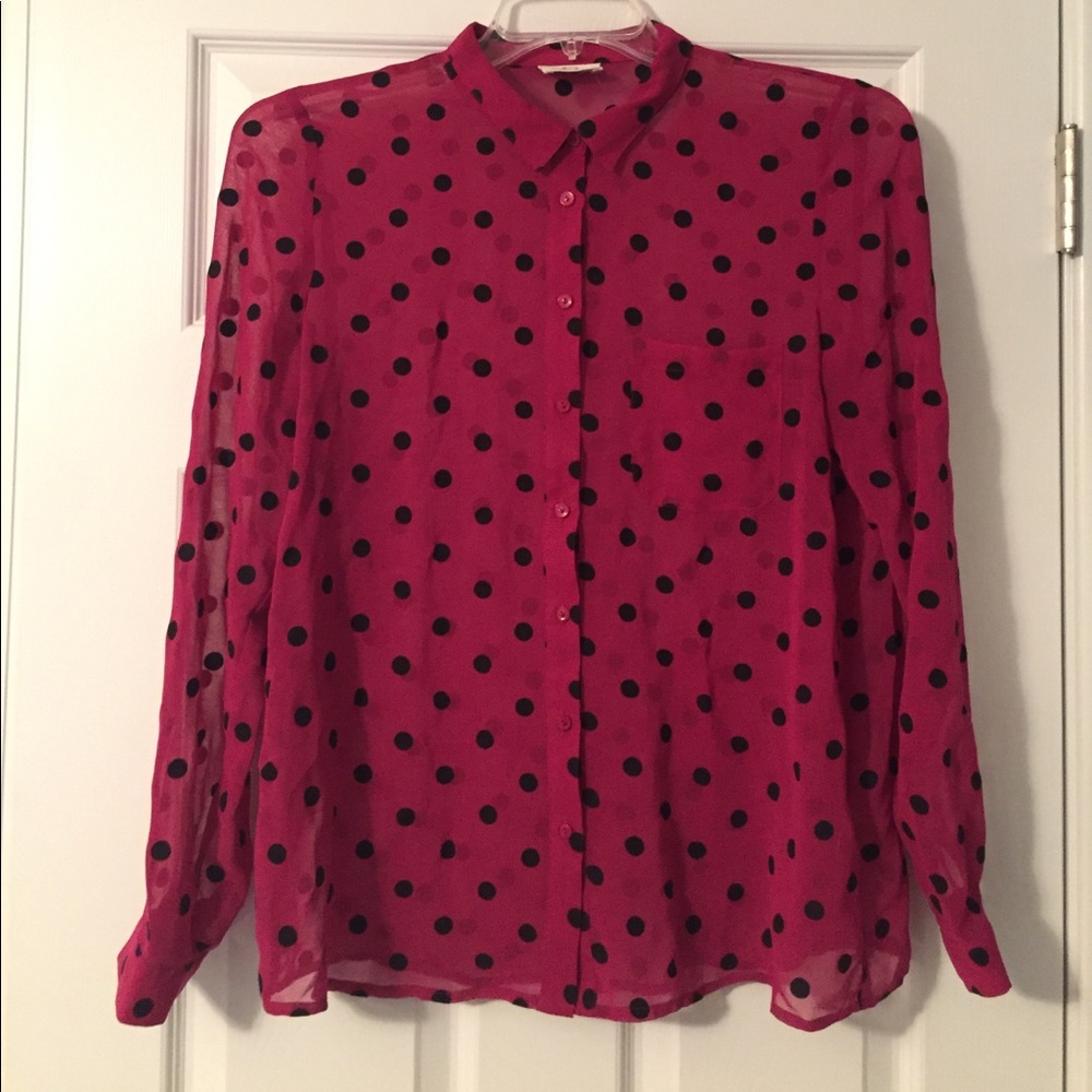 Pink & Black Polka Dot Button Down