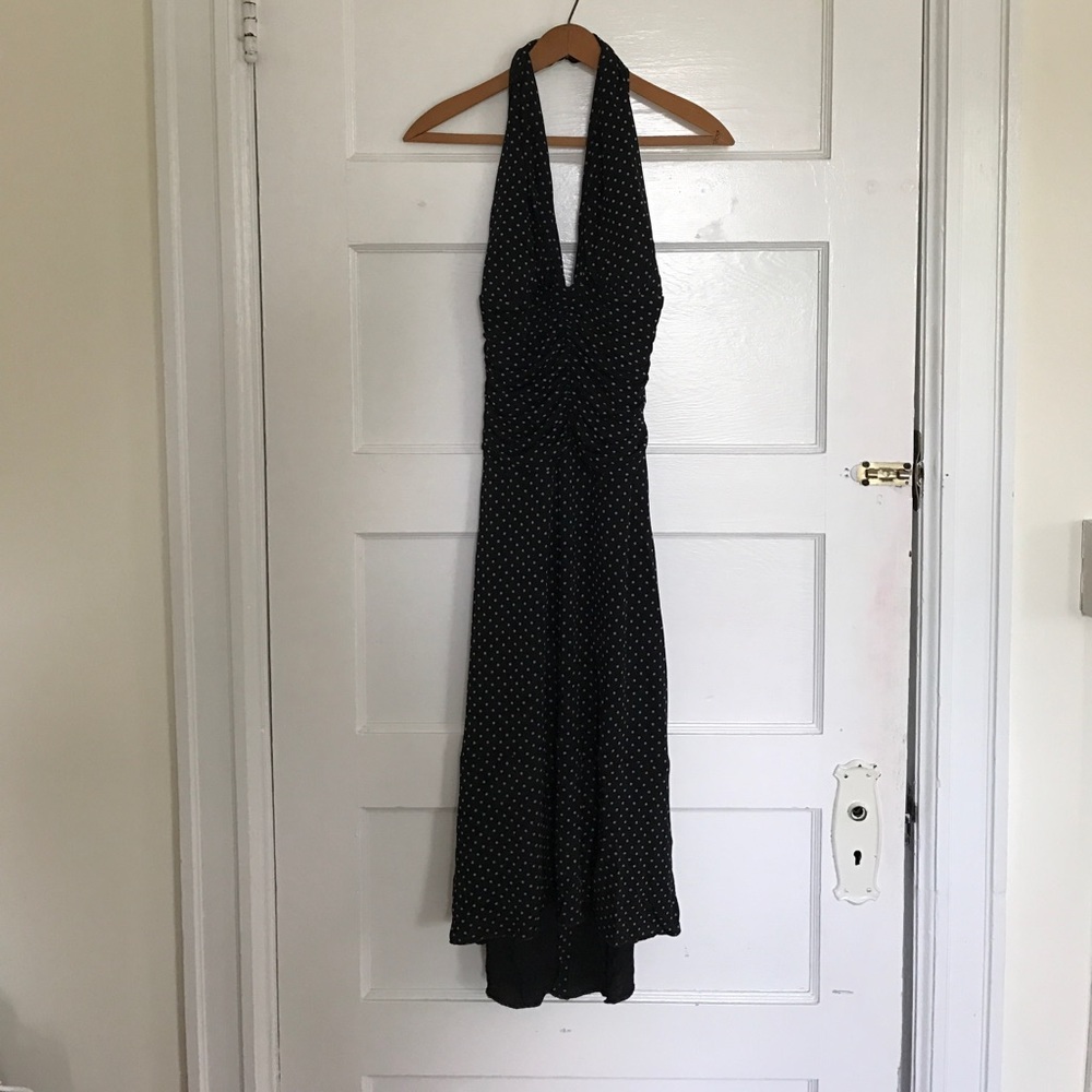 Lillie Rush Black and White Polkadot Halter Dress