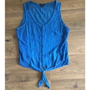 Blue front tie tank top