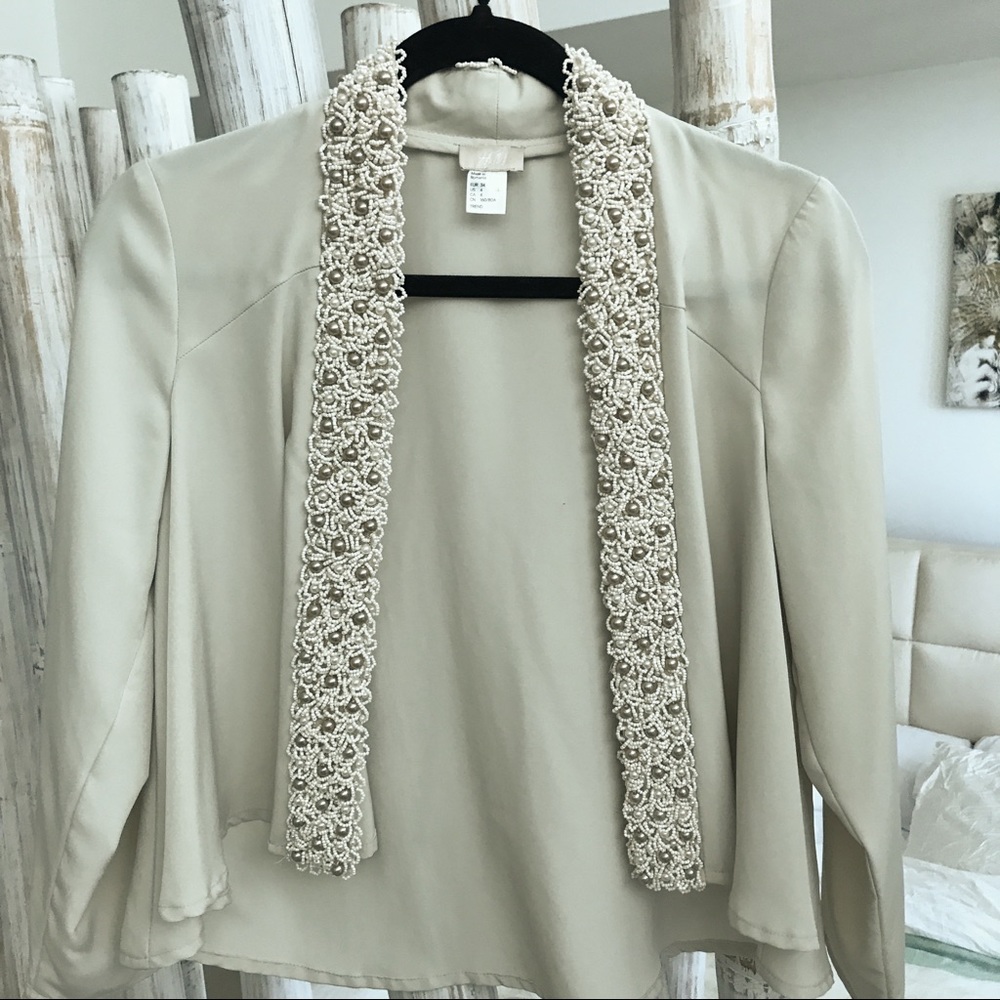 Satin Champagne Blazer/Cardigan Beaded Collar