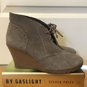 MIA Tan Suede Lace-Up Wedge Booties