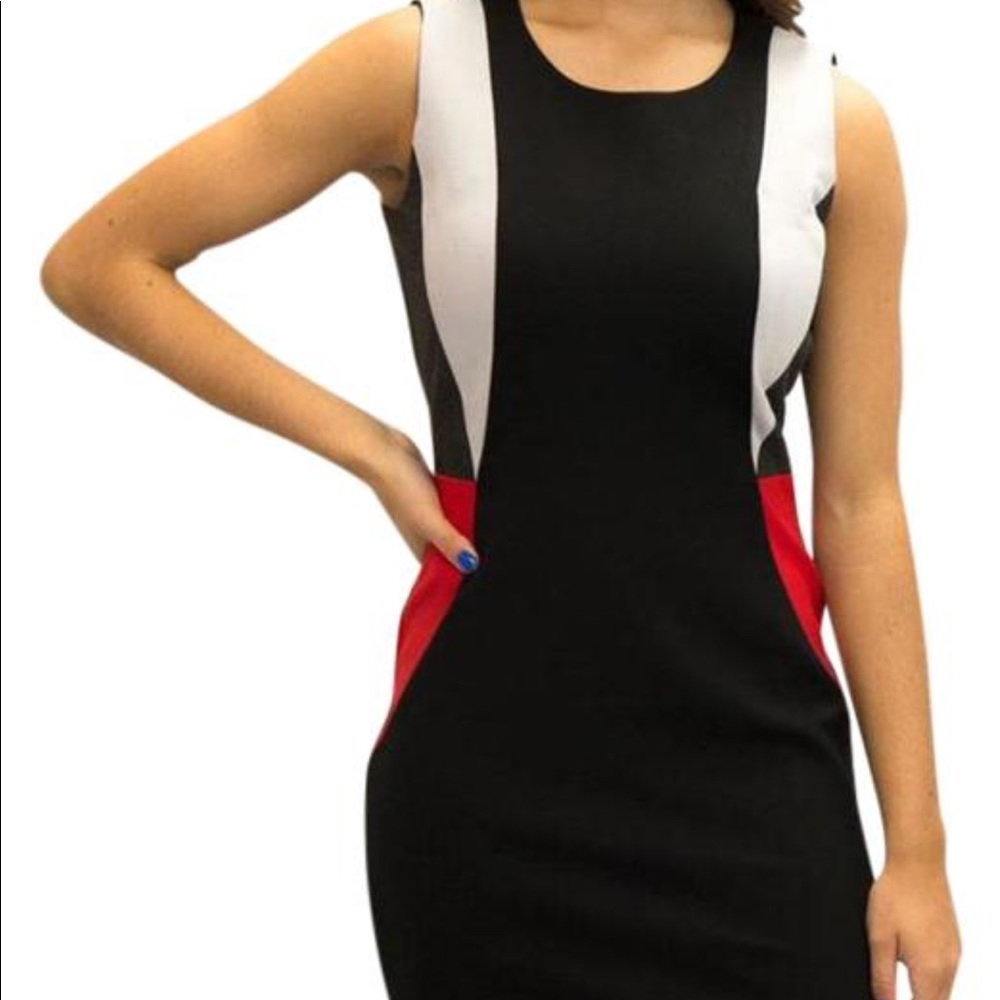 Red black and grey sleeveless dress