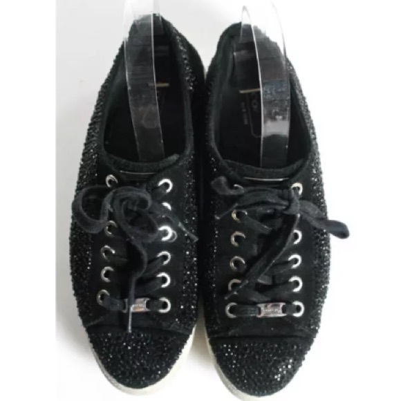 COACH BLACK RHINESTONE  SUEDE PLATFORM SZ 7 - Picture 7 of 8