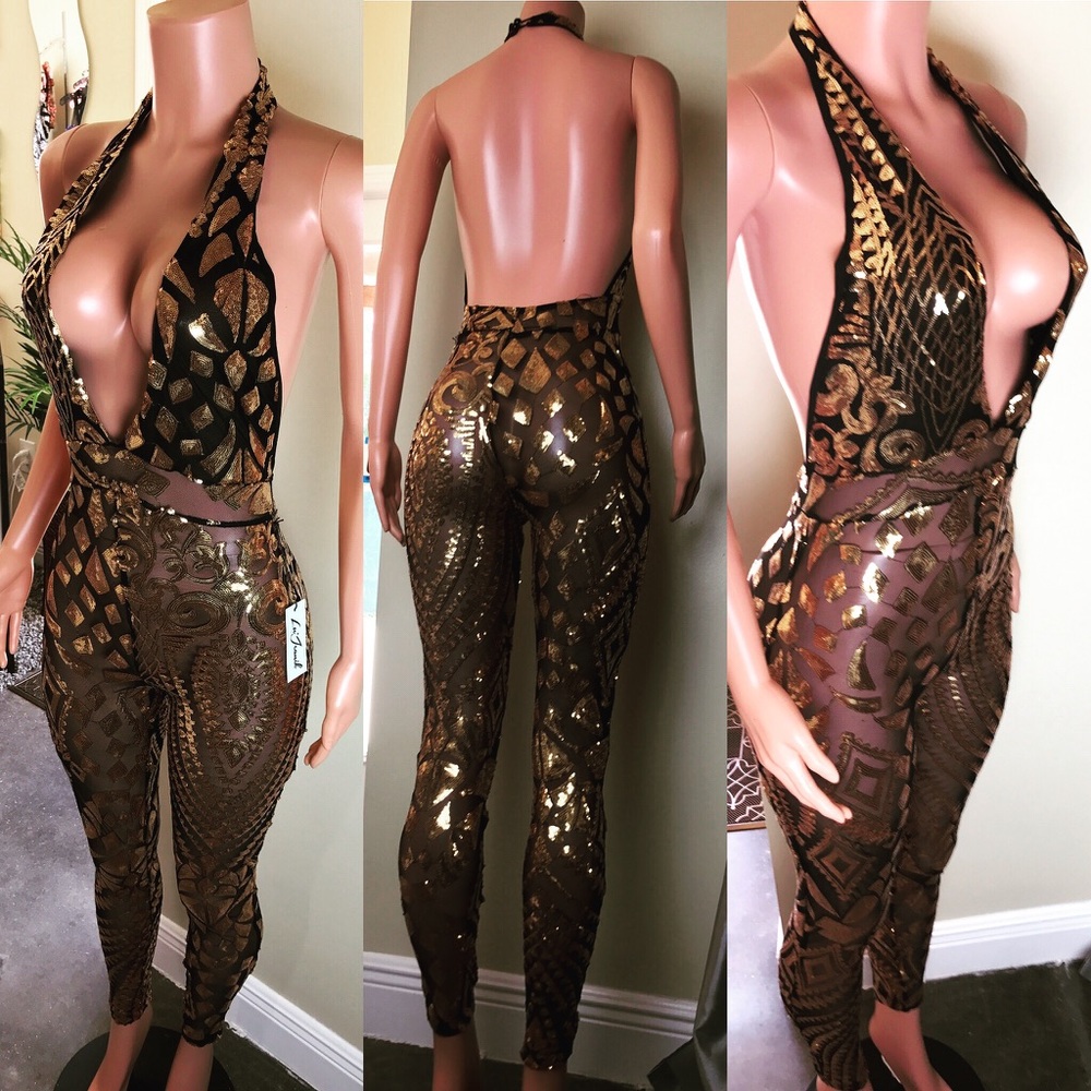 Gold and Black Sequin Bodysuit
