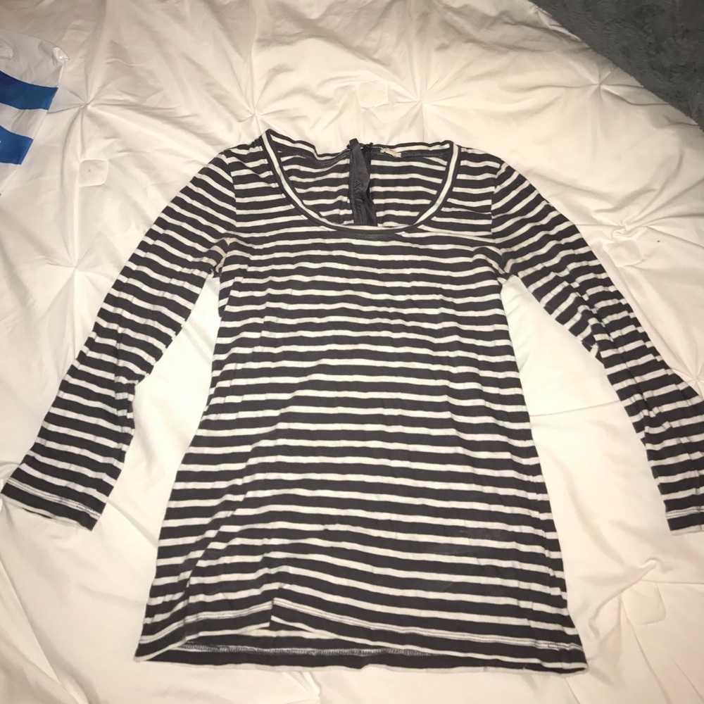 J Crew Grey and White Striped 3/4 Sleeve Tee
