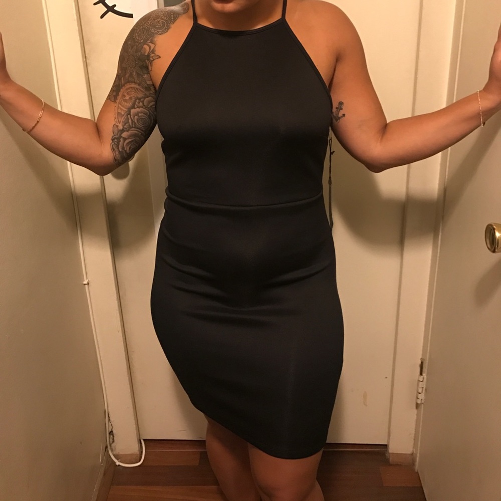 Black open back dress