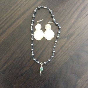 Earrings and hematite necklace.