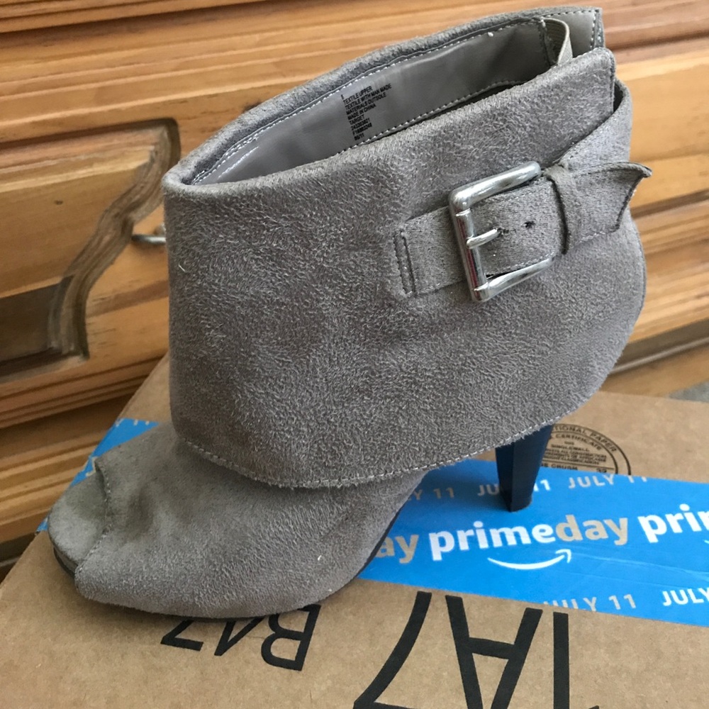 Gray open-toe booties