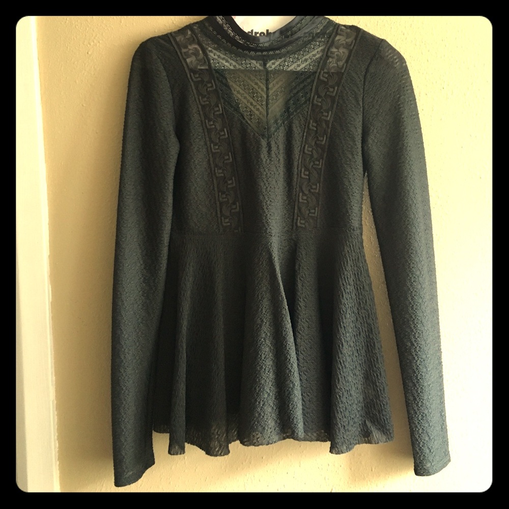 Dark gray Free People lace peplum top