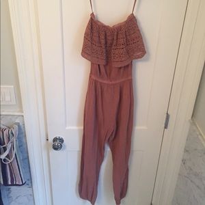 Billabong Rust colored strapless gauzy jumpsuit