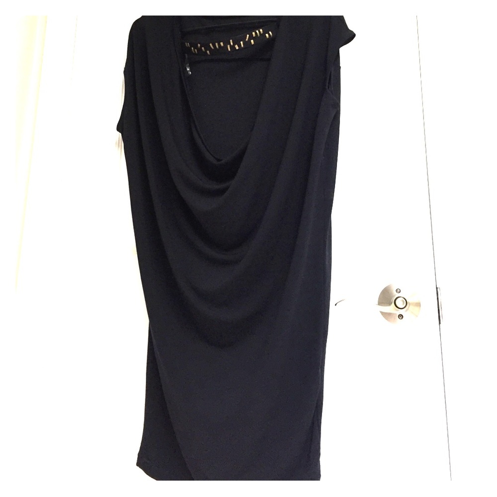 Rachel Roy low draped back black dress