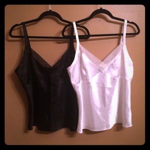 2 silky camisoles, 1 black, 1 off-white