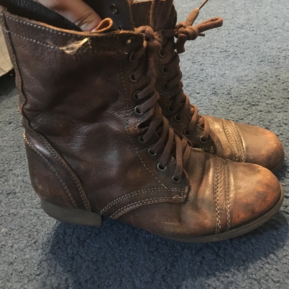 Brown combat boots