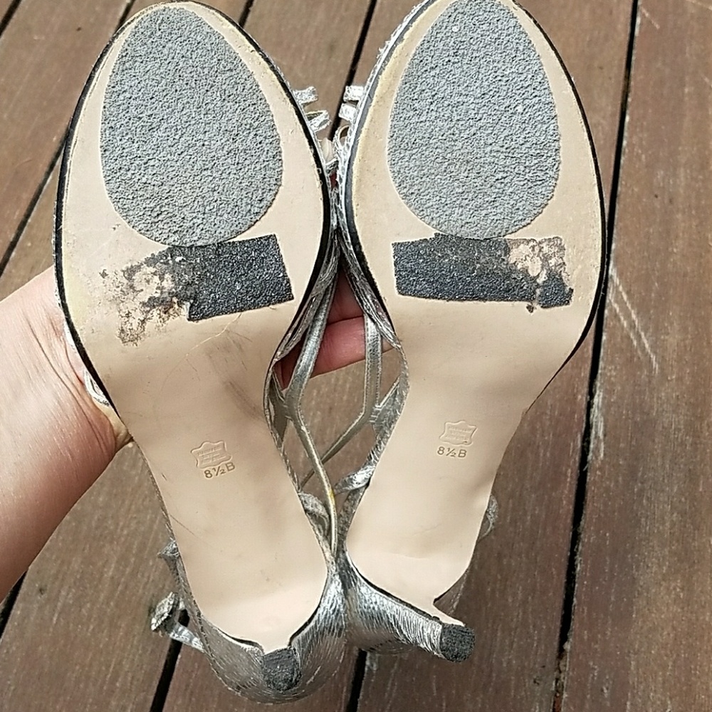 Caparros Silver Metallic Open Toe Heels Strappy Sandals Size 8.5 Formal Bridal - Picture 6 of 8