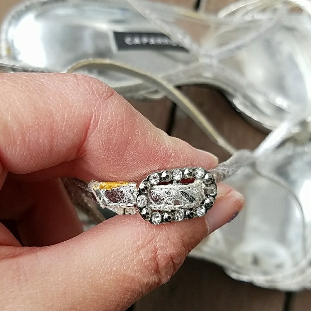 Caparros Silver Metallic Open Toe Heels Strappy Sandals Size 8.5 Formal Bridal - Picture 7 of 8