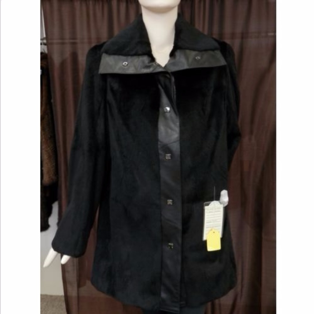 CLEARANCE Rex Rabbit Fur 32" Jacket with Leather - Picture 1 of 4