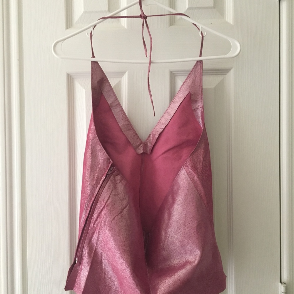 SOLD. Pink sparkly leather halter top - Picture 5 of 6