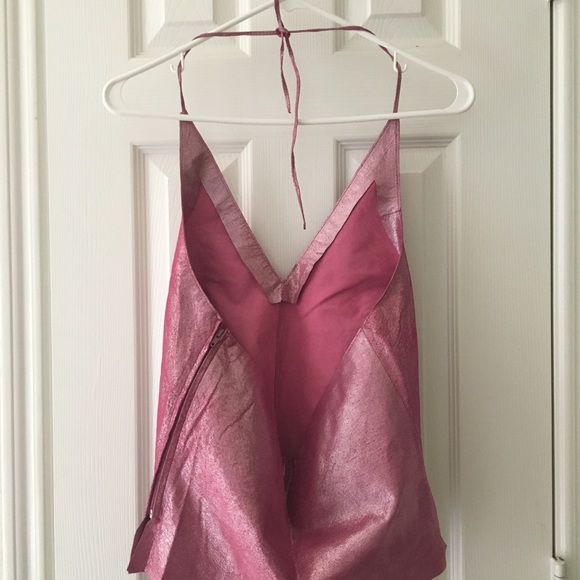 SOLD. Pink sparkly leather halter top - Picture 5 of 6