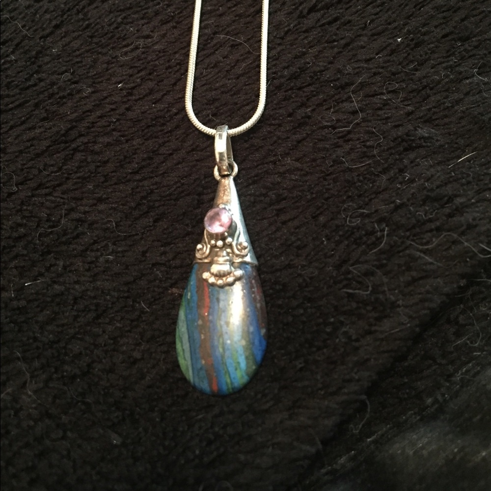 Calsilica & amethyst pendant necklace