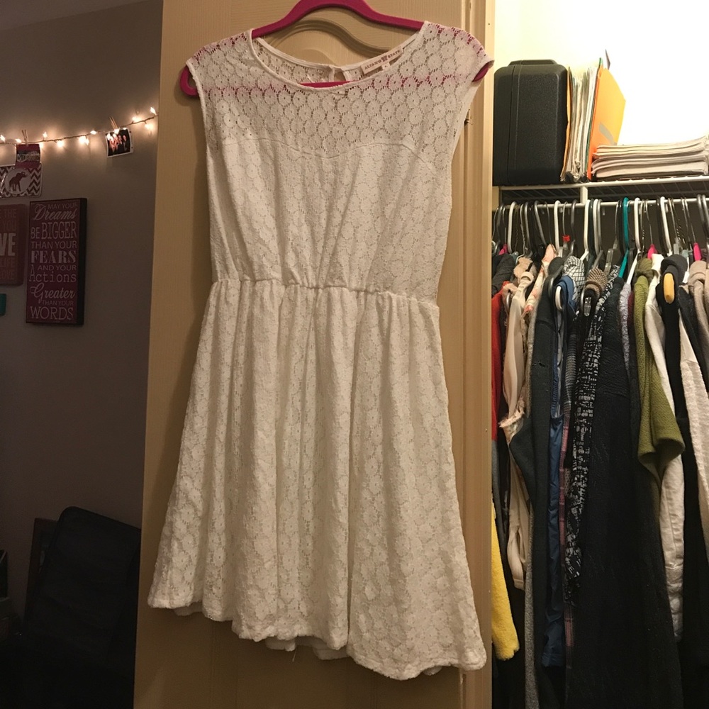 White knit lace dress