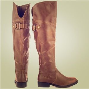 Camel colored knee-high riding boots