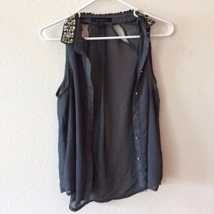 Sheer Gray Vest with Jeweled Collar