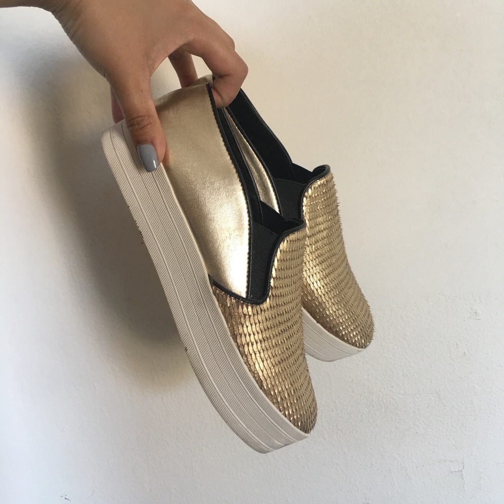 Gold platform flatform slip ons