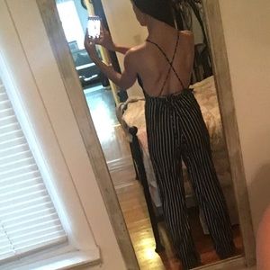 striped backless jumpsuit