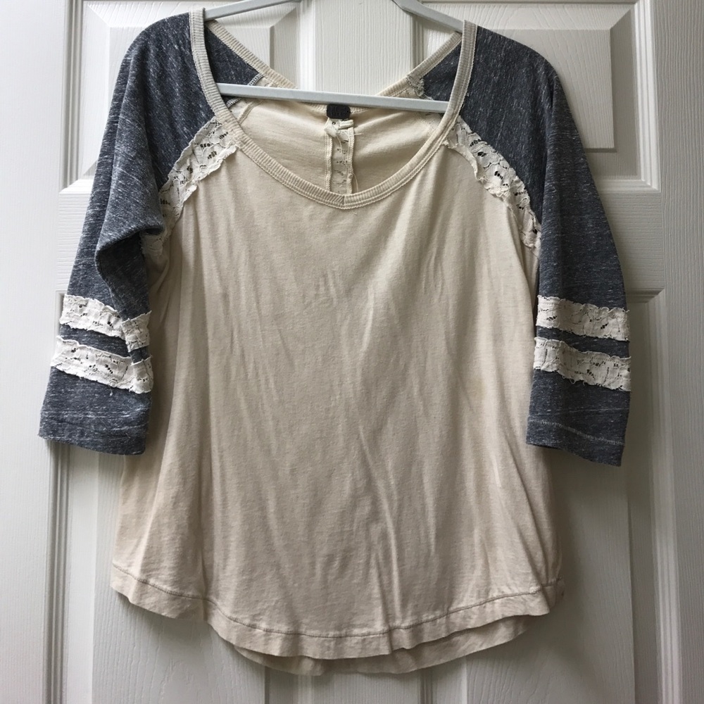 Free People Gray and Cream Shirt