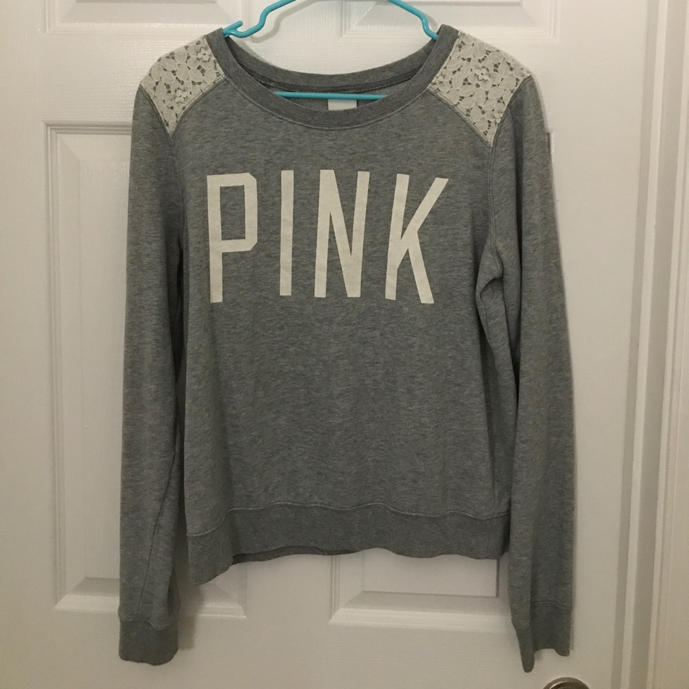 PINK lace shoulder sweatshirt