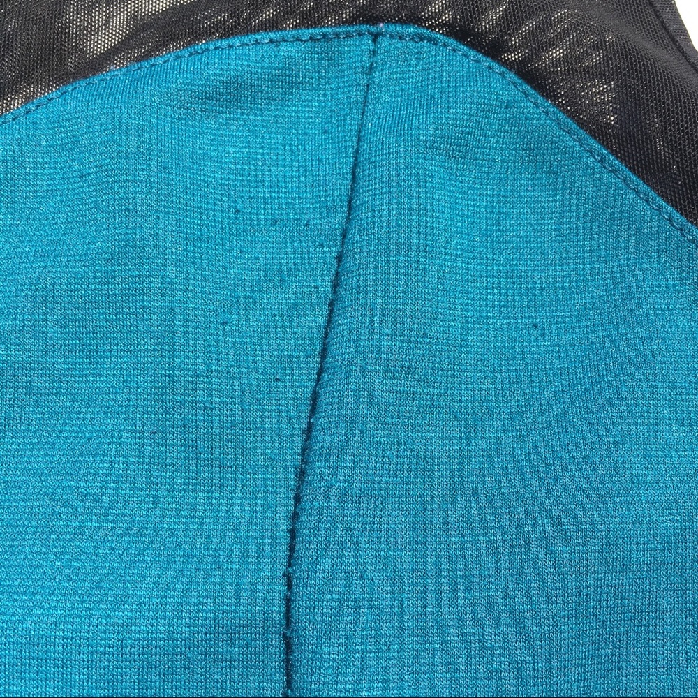 F21 teal, black skater dress, mesh sweetheart neck - Picture 5 of 8