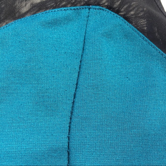 F21 teal, black skater dress, mesh sweetheart neck - Picture 5 of 8