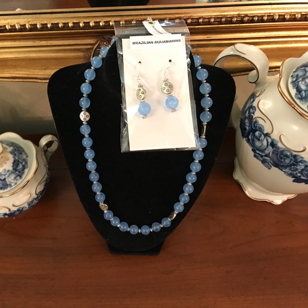 Brazilian Aquamarine Earrings and Necklace