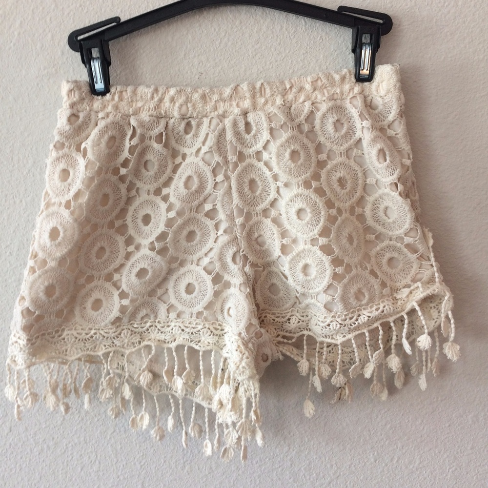 Altar'd State Cream Fringe Shorts
