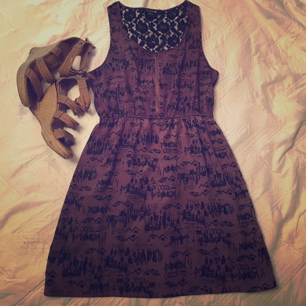 Tribal print dress with eyelet back