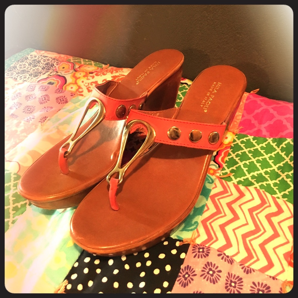 Mila Paoli Wedges Orange and Gold