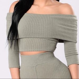 Olive Green Bardot Top