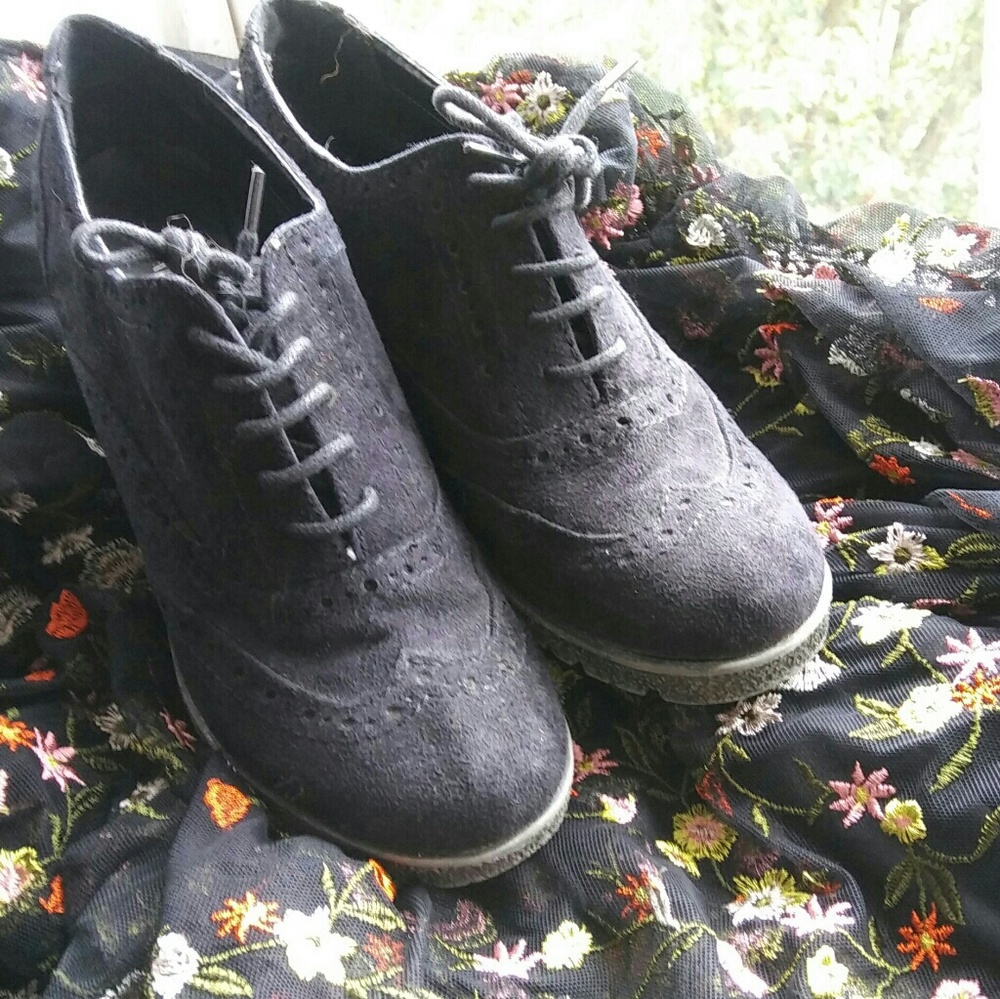 X-Appeal black oxford wedge booties