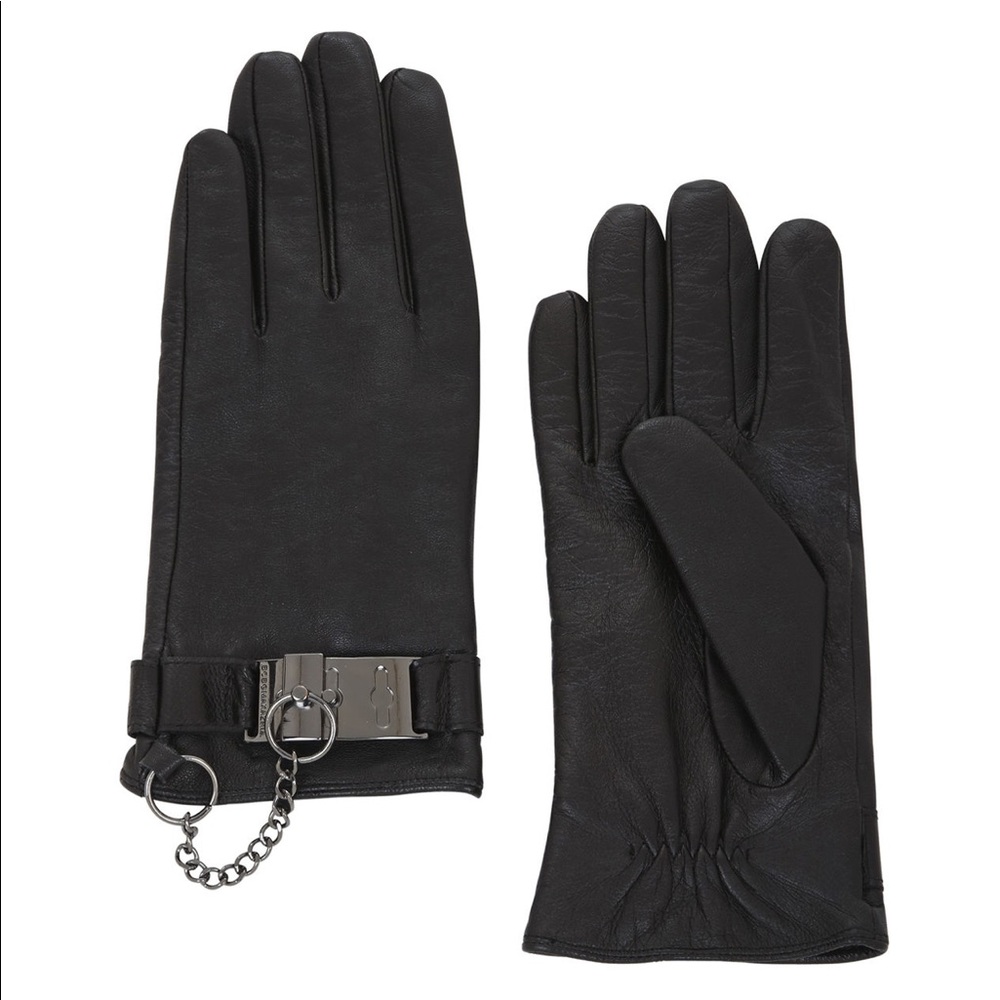 BCBGMAXAZRIA Toggle Cuff Black Leather Gloves XS/S