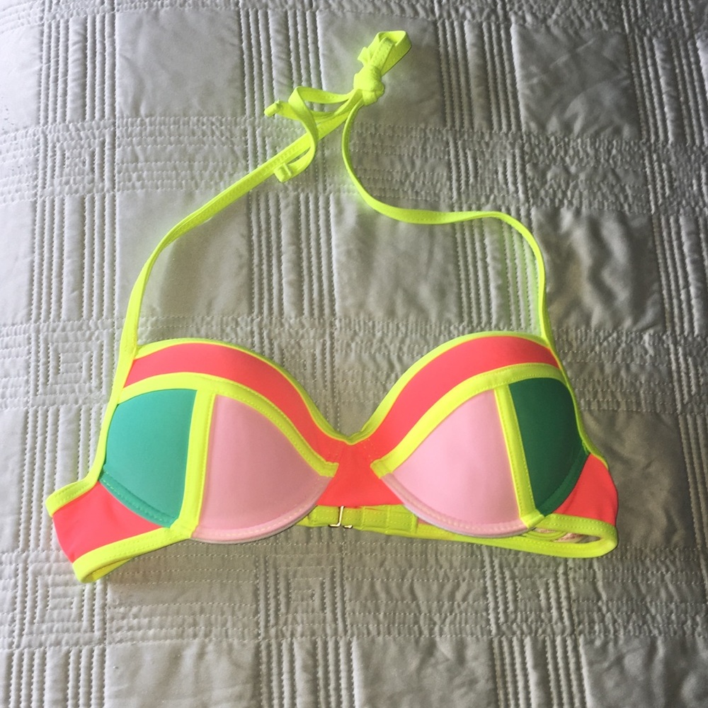 Neon colorblock bikini top