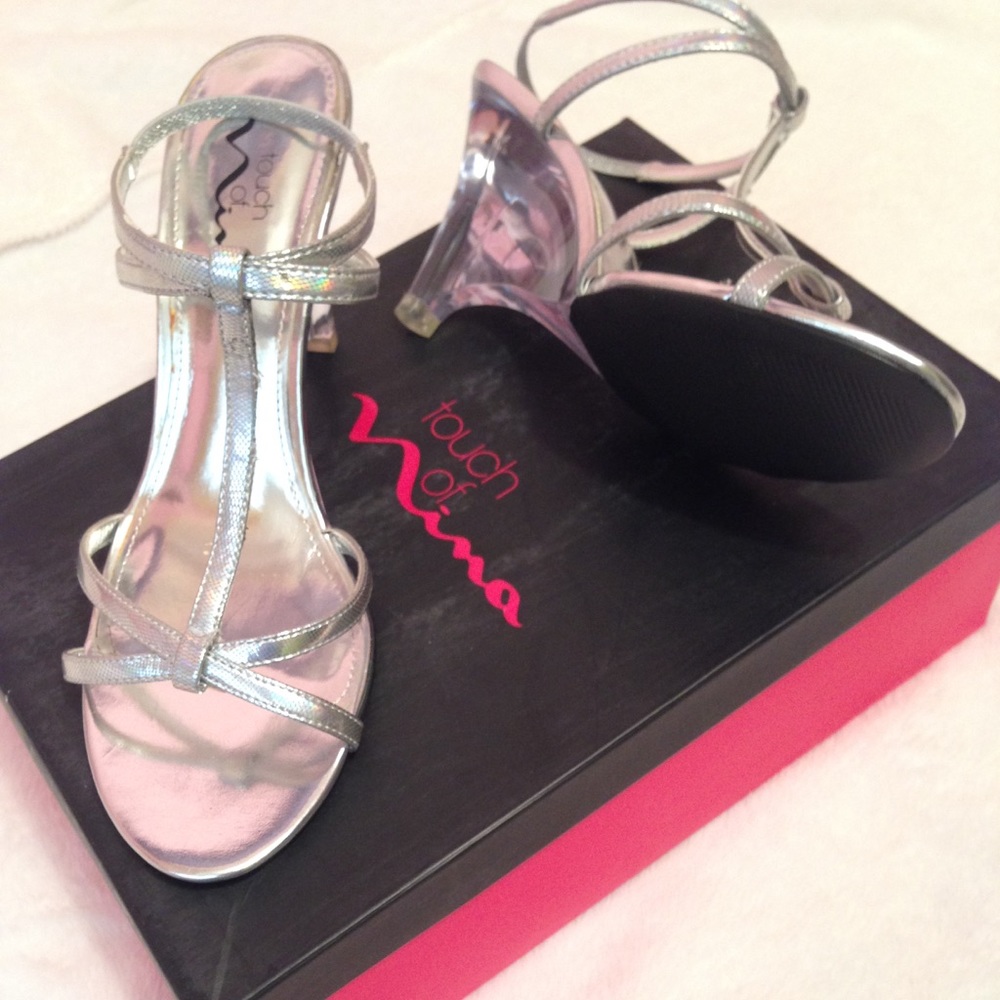 Silver holographic heels