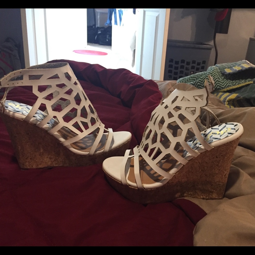 White sandal wedge shoes