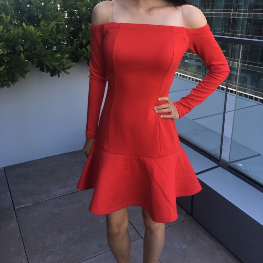 NWT red off shoulder flared dress