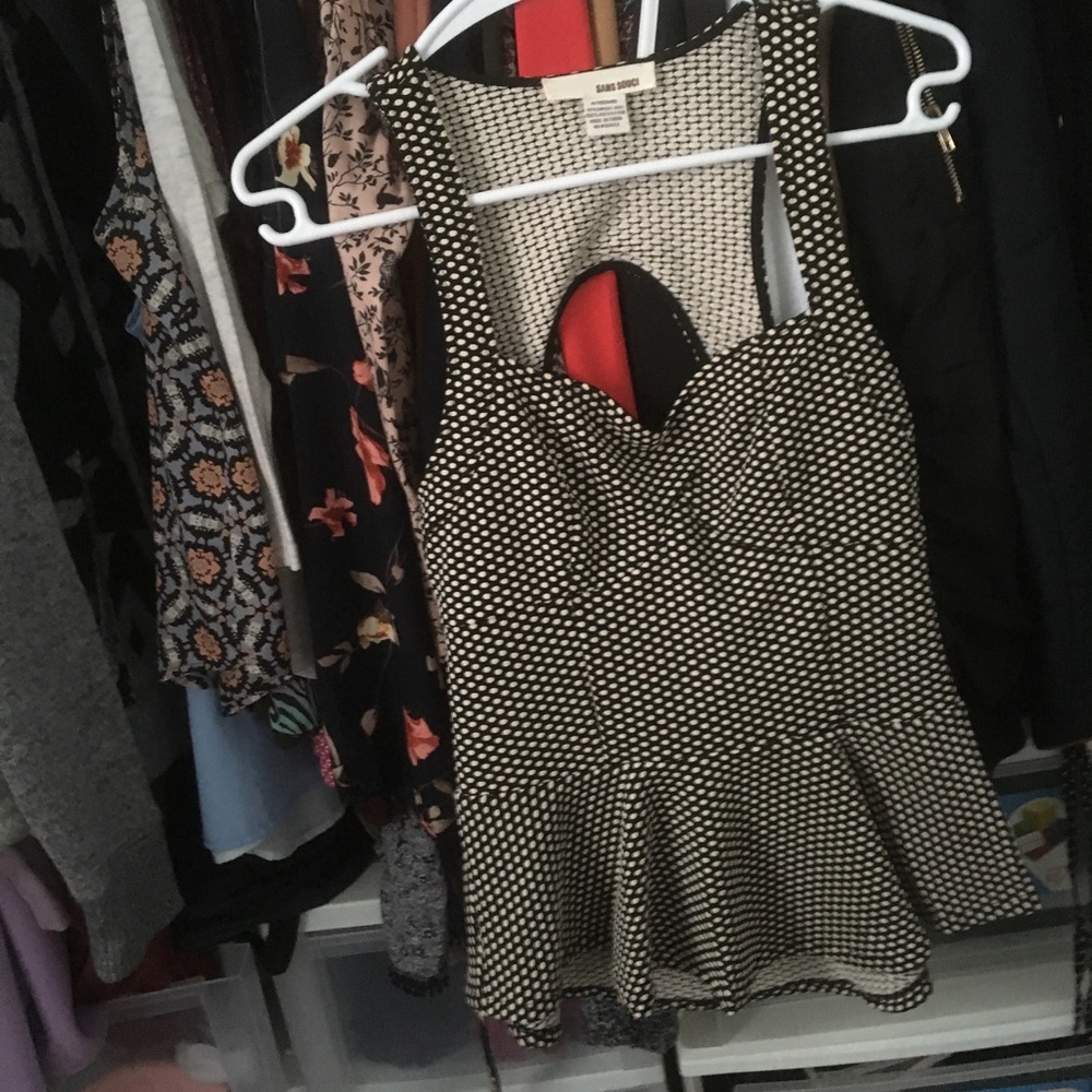 black with white polka dot peplum top