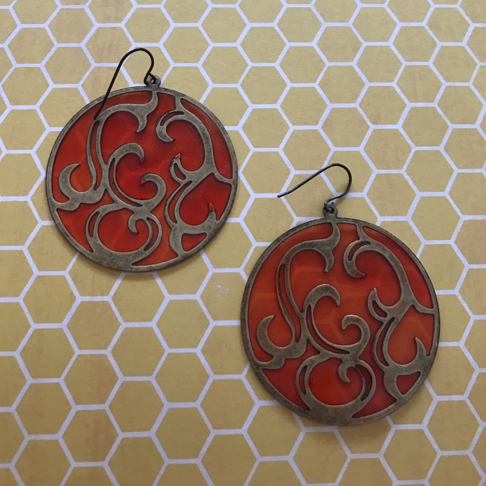 Funky Orange and Gold/Brass Earrings