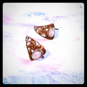 Sterling Silver & Fire Opal Earrings (Antique!)