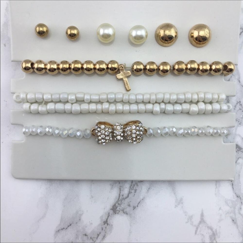 They're here! White Bracelet Stack w/3 Earrings